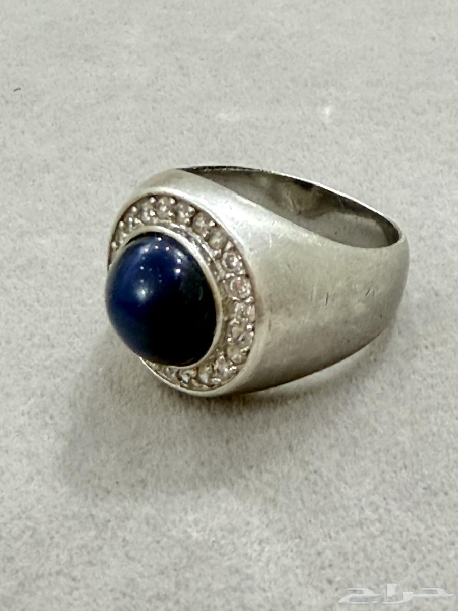 خاتم فضه راقي عيار 925 بحجر عين القط الازرق64607719429889111