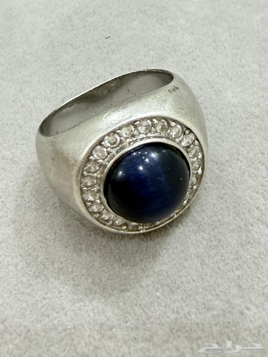 خاتم فضه راقي عيار 925 بحجر عين القط الازرق64607719429889110