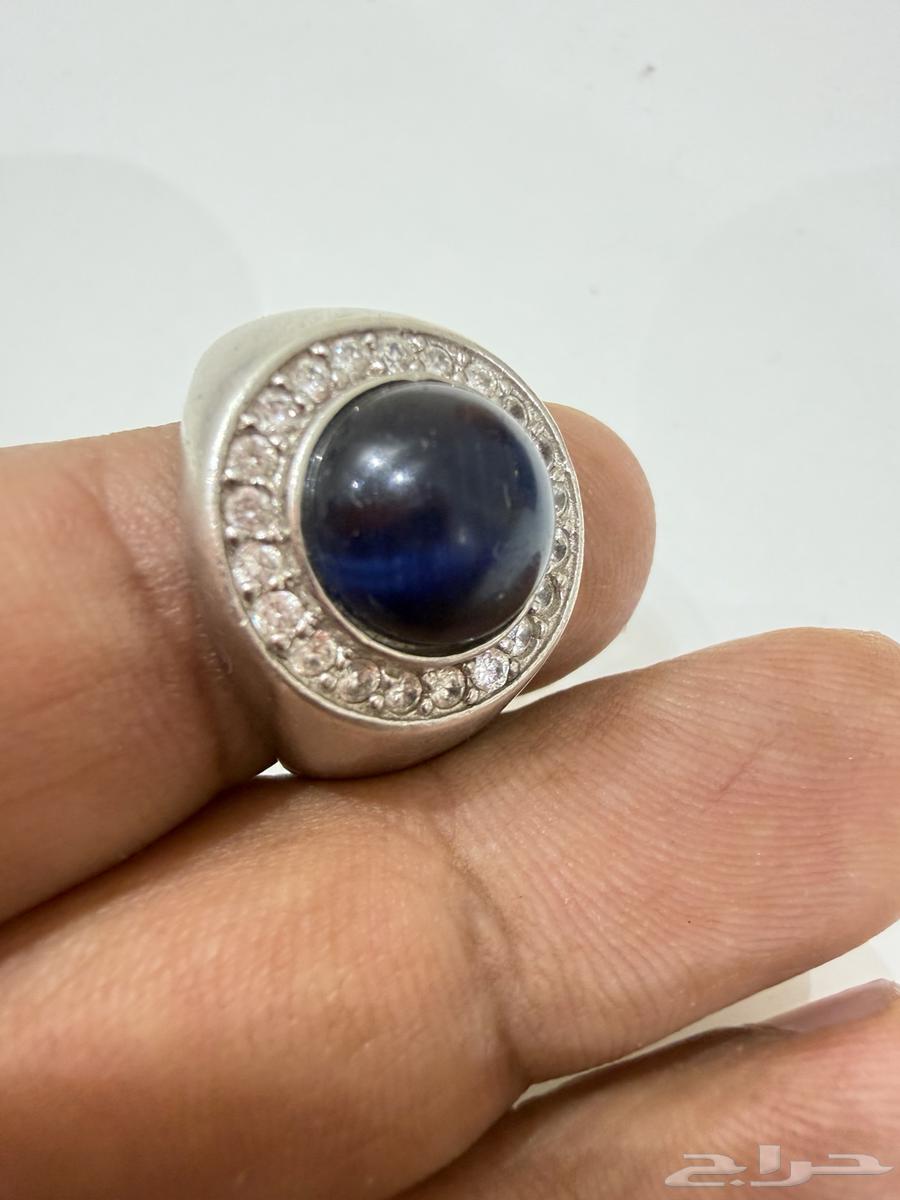 خاتم فضه راقي عيار 925 بحجر عين القط الازرق64607719429889114