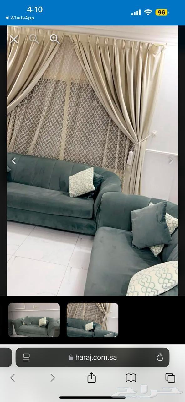 طقم كنب 4 قطع من هوم بوكس شبه جديد مع ستارة64606523554690112