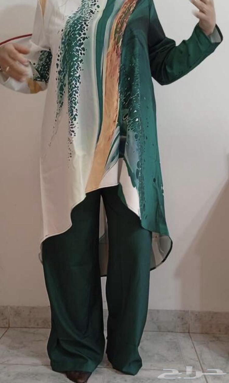 طقم نسائي أنيق مكون من بلوزة طويلة وبنطال واسع64614023728514112