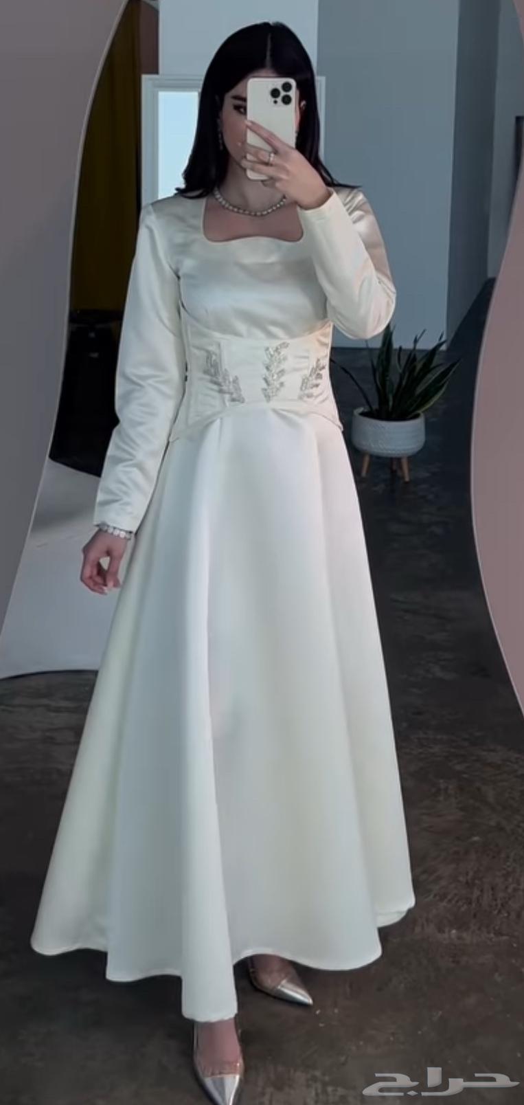 فستان لؤلؤي طويل قماشته دفته (ستان قوي)64613691791363110