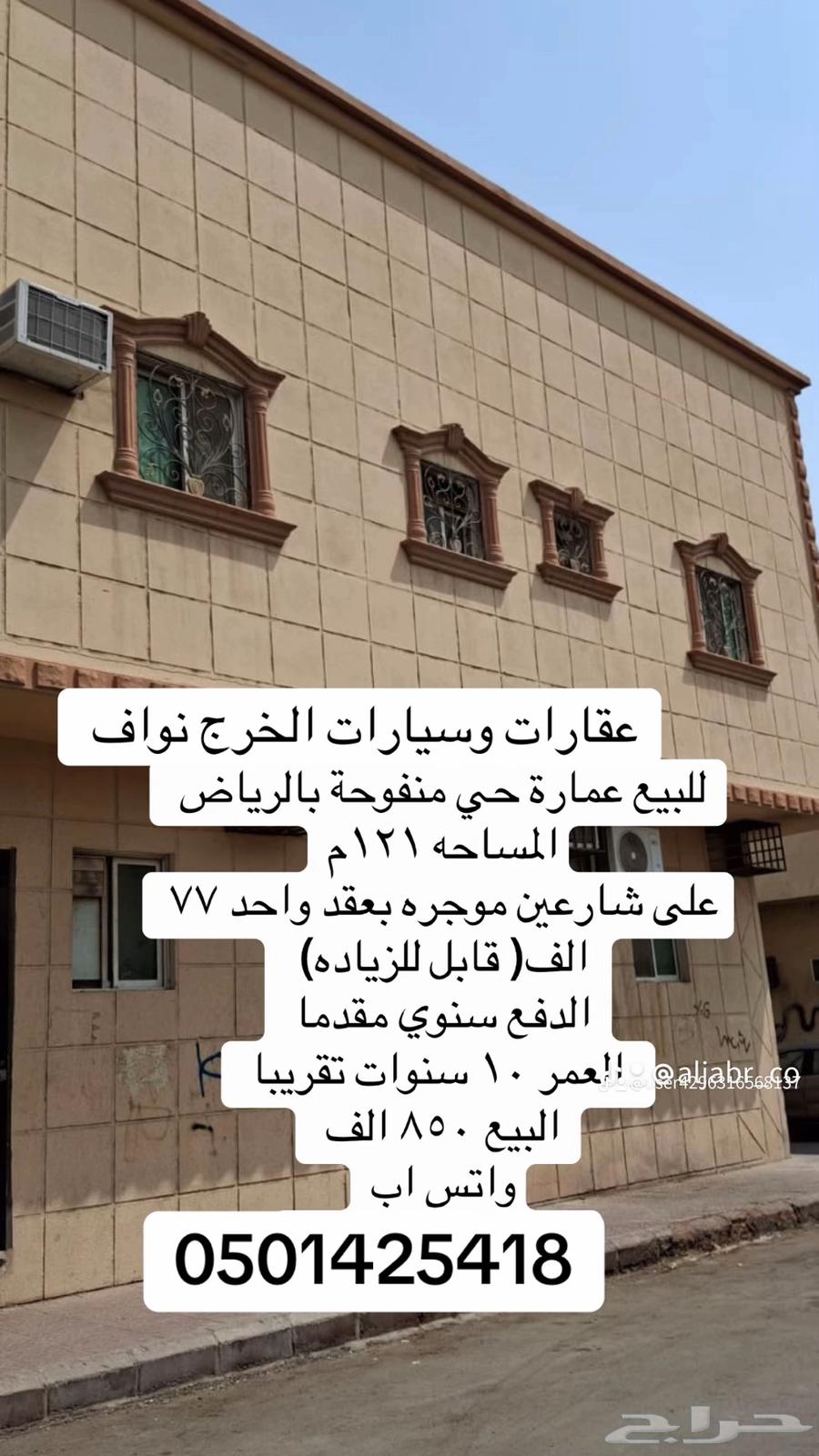 للبيع عمارة حي منفوحة بالرياض64624707908355110