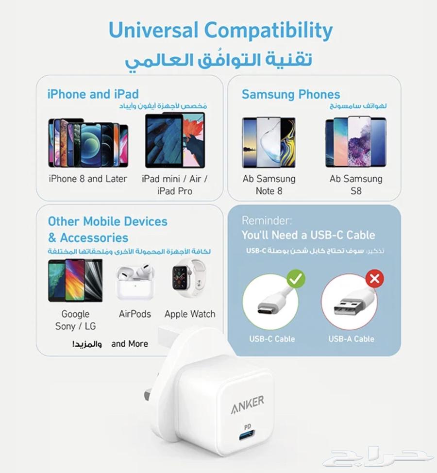 راس شاحن اصلي سريع بقدرة 20 واط تقنيةPD64623393407107113