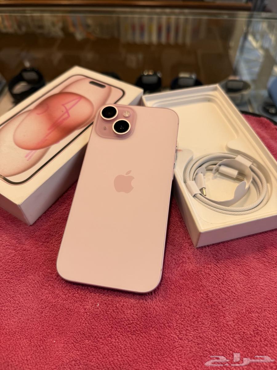 آيفون 15 عادي 128 قيقاء بطارية 100  مع كرتونه وكامل اغراضه64622253431041111