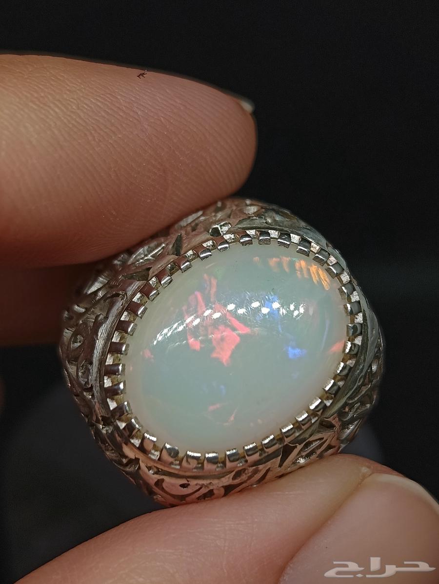 خاتم فضة بحجر اوبال استرالي فل فير64620230142209110