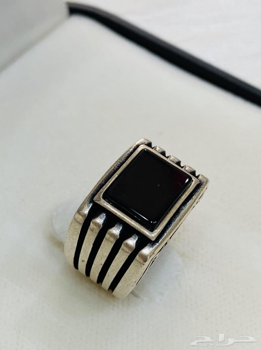 خاتم فضه ملكي مربع عيار 925 بفص اسود وفص اخضر64618115522562112