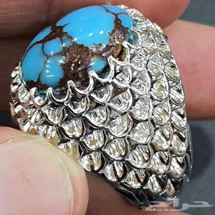 خاتم فيروز سيناوي طبيعي مرصع اللماس63315203793282114