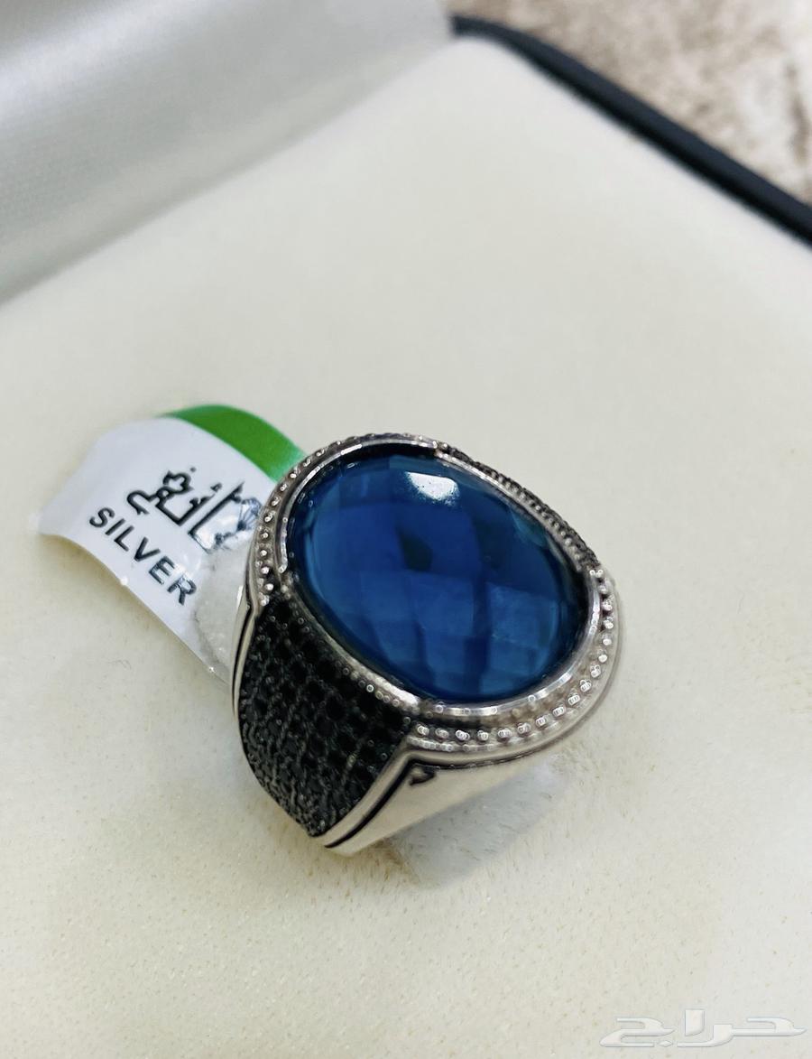 خاتم فضه عيار 925 بفص ازرق شبيه الياقوت64648251196289110