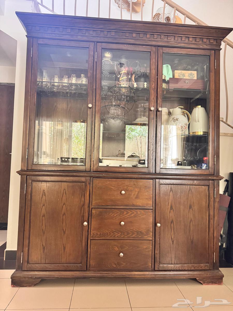 طاولة سفرة 8 كراسي خشب مع خزانة سفرة64672807243393111