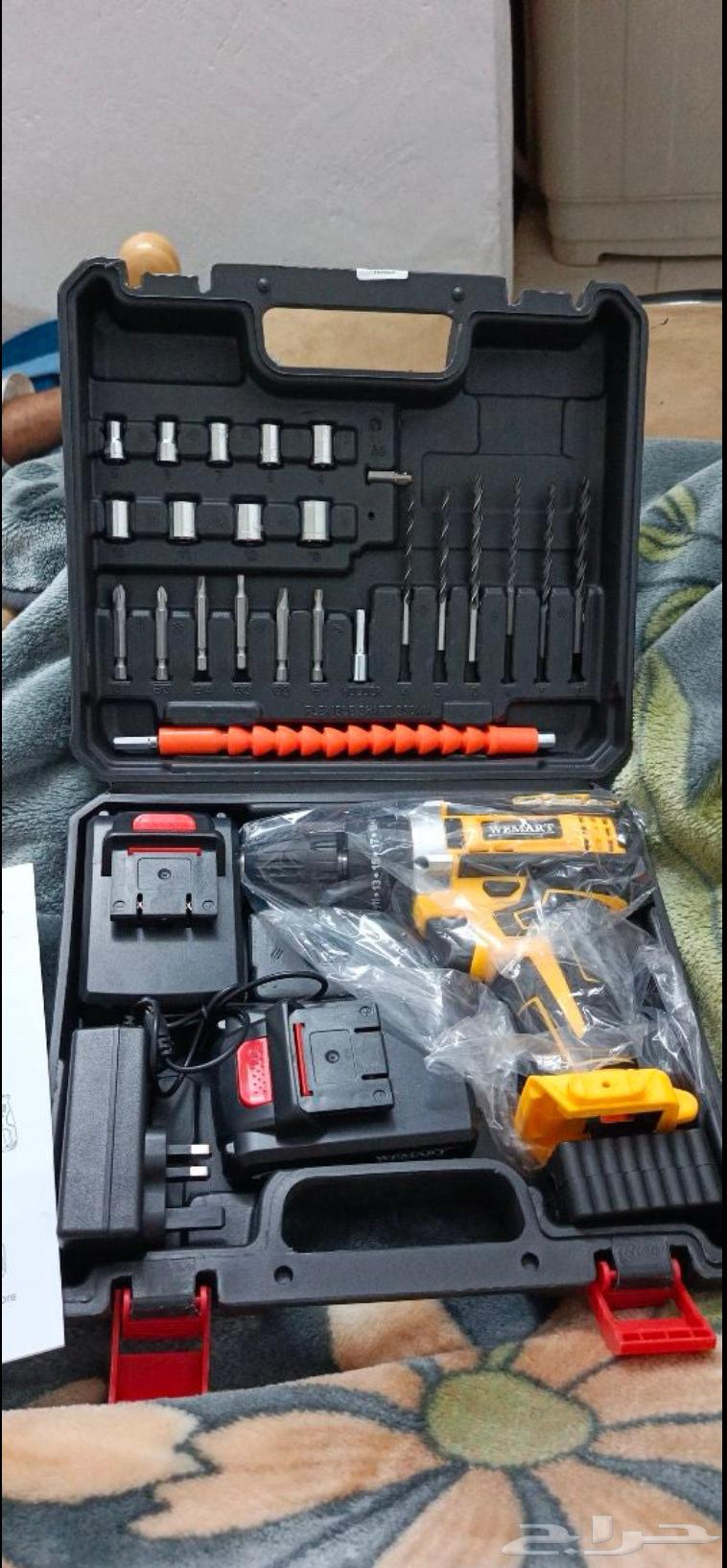 دريل لاسلكي احترافي مع عدة كاملة   بطاريتين64674632149762112