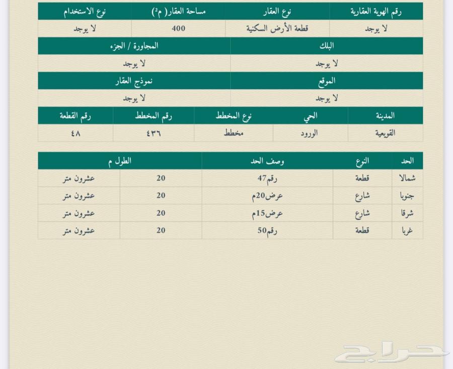 ارض للبيع في القويعية حي الورود 400 م زاوية جنوب 20 شرق 1564151000604802110