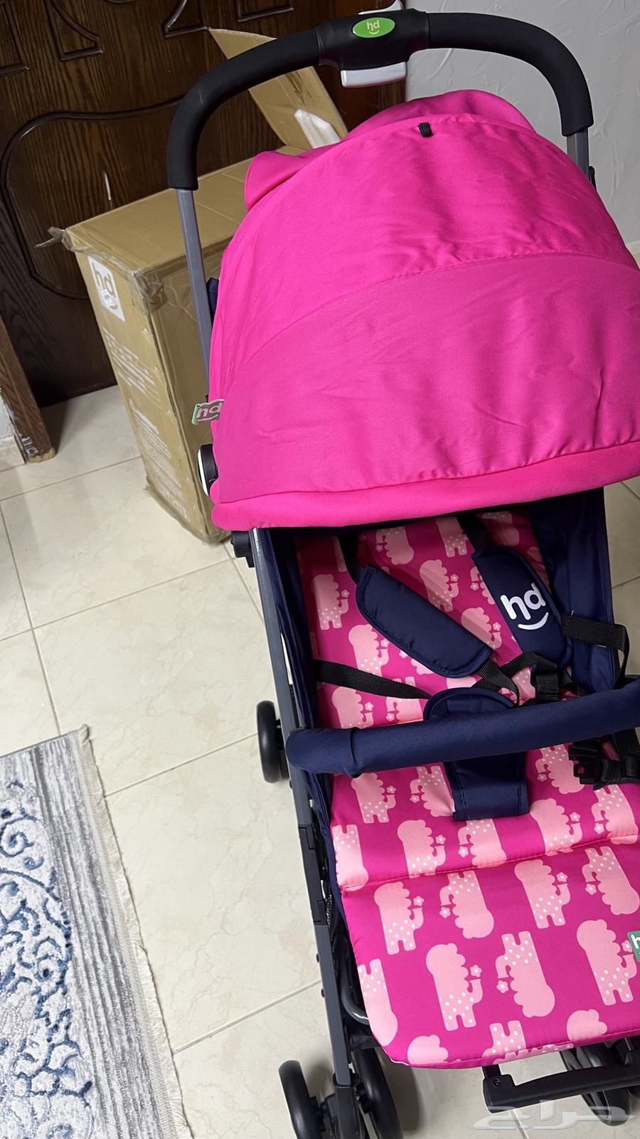 عربة أطفال لون وردي جديده مع كرتونها64500491366275112