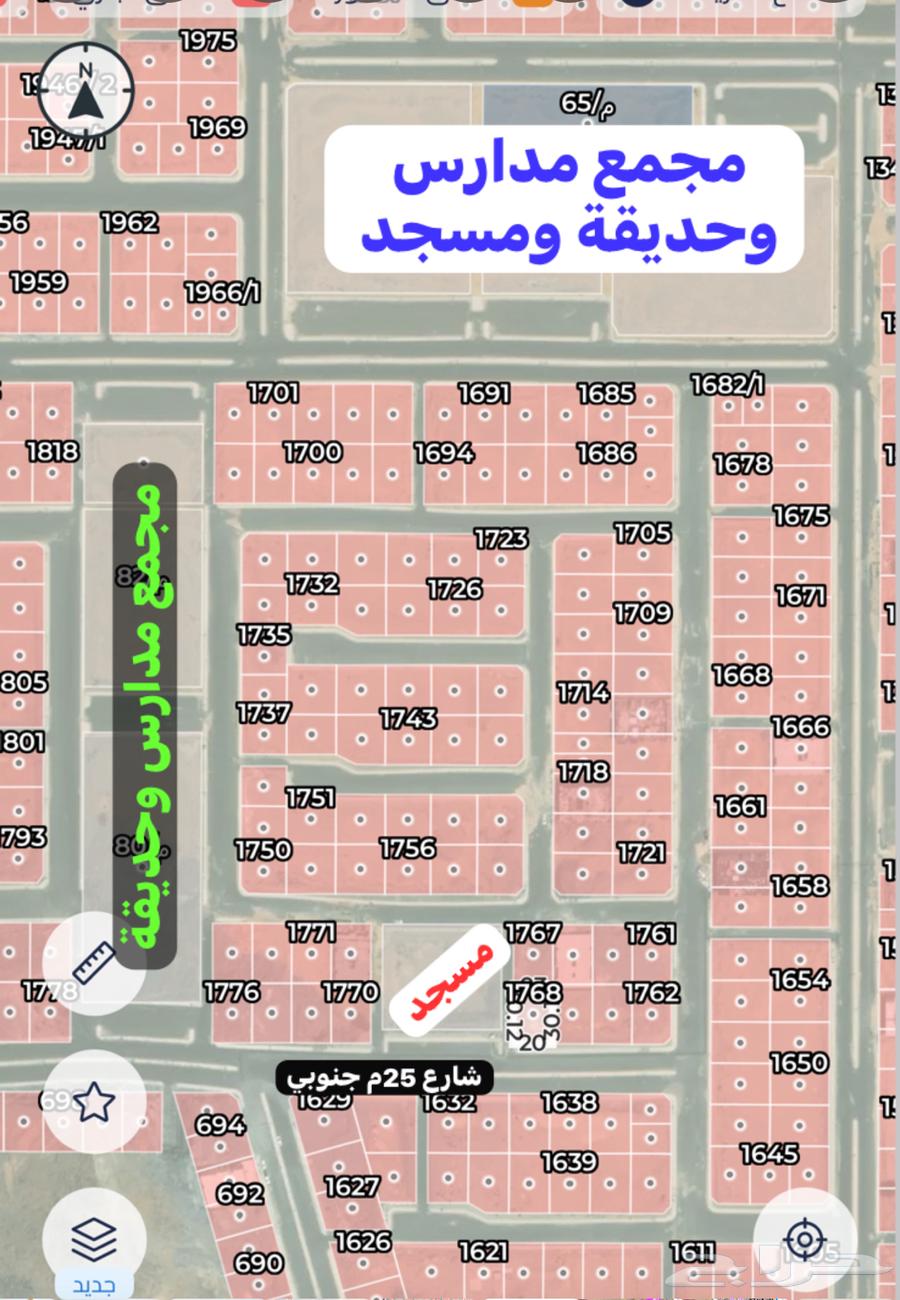 ارض للبيع بمخطط ولي العهد 8 شارع 25م وممر 6م ملاصق للمسجد64156677382529111