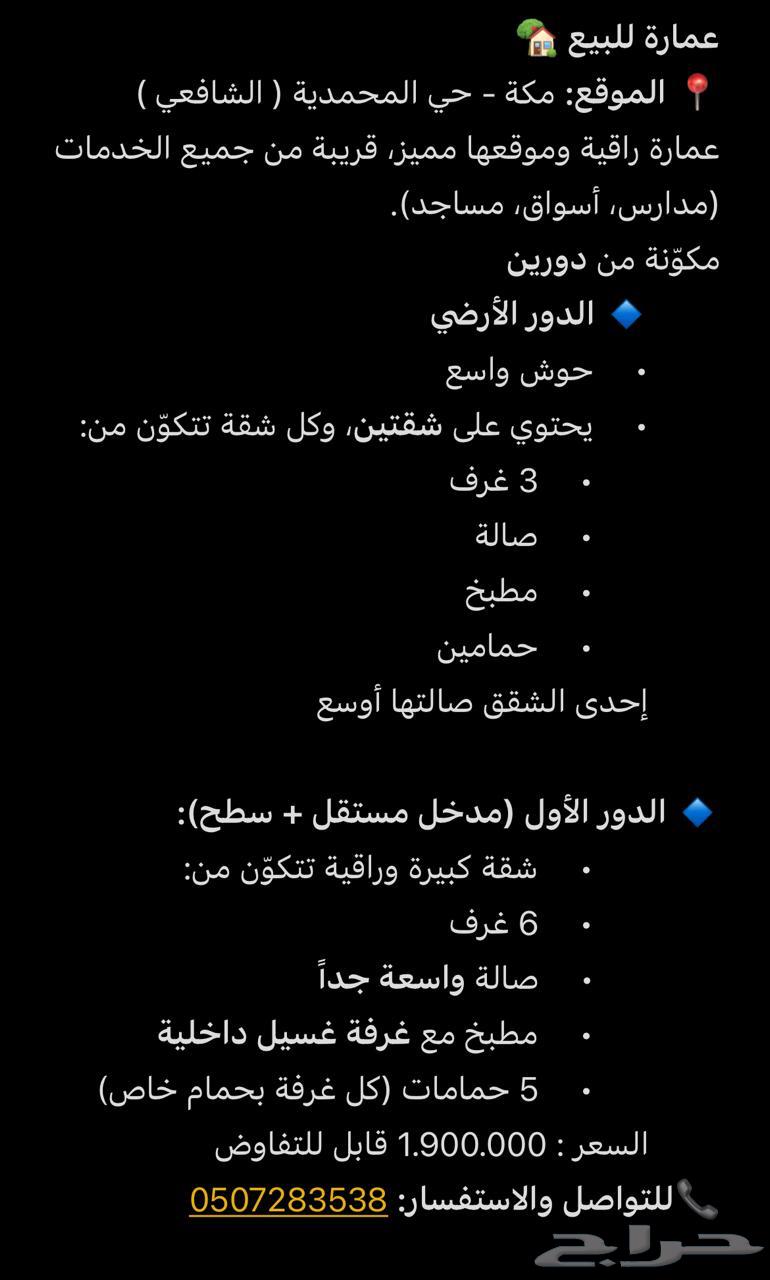 عمارة للبيع بالمحمدية ( الشافعي) تم سداد الرهن وتعديل الحد64158365510145111