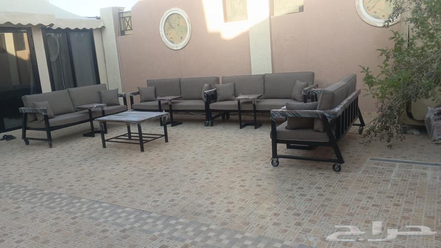 Outdoor iron and wood seating sets, custom details, reasonable prices, In sha Allah64204580082435110