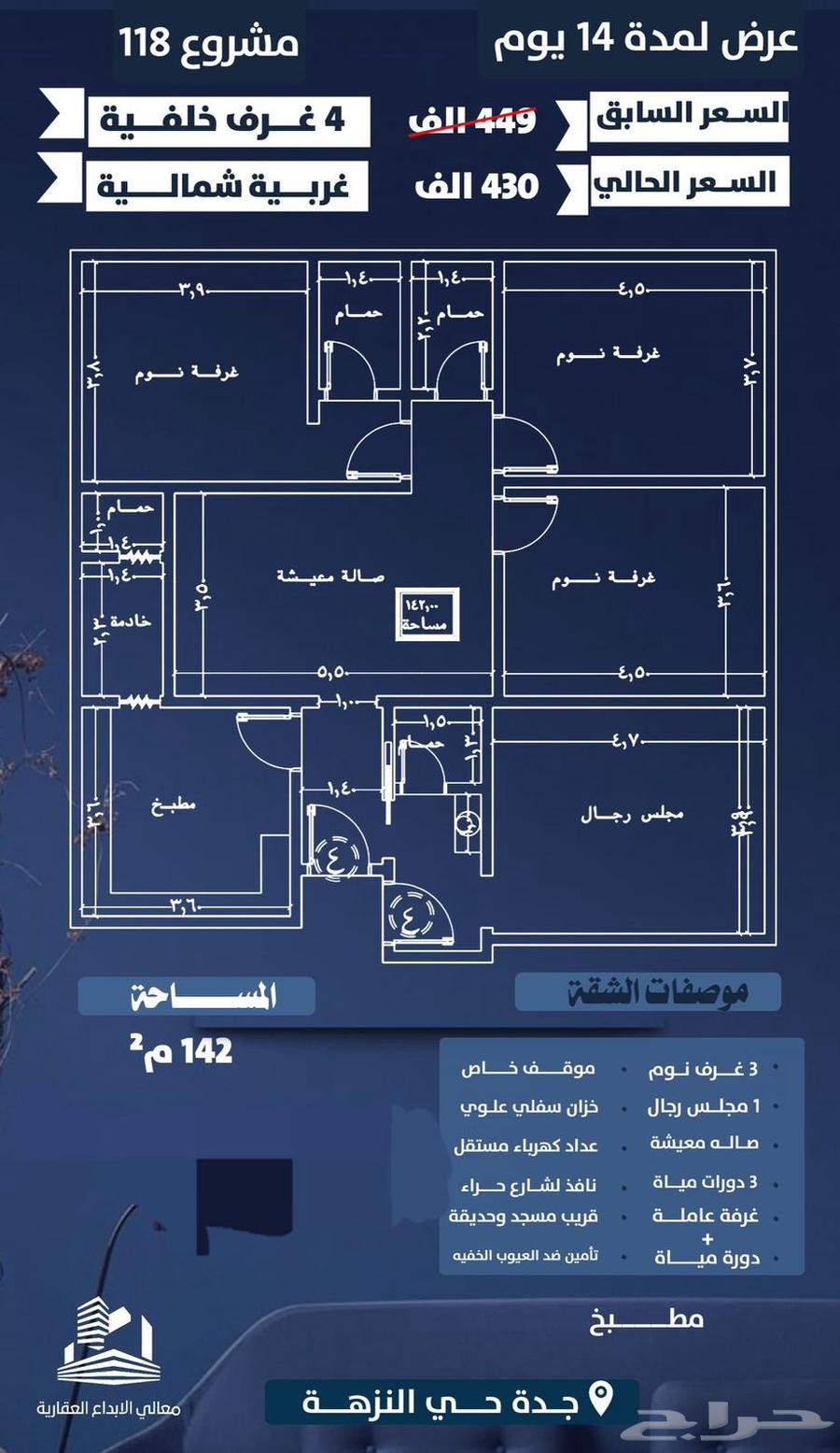 شقق فاخره للتمليك والاستثمار غرفتين و3غرف و4غرف حي النزهة64244500621057112
