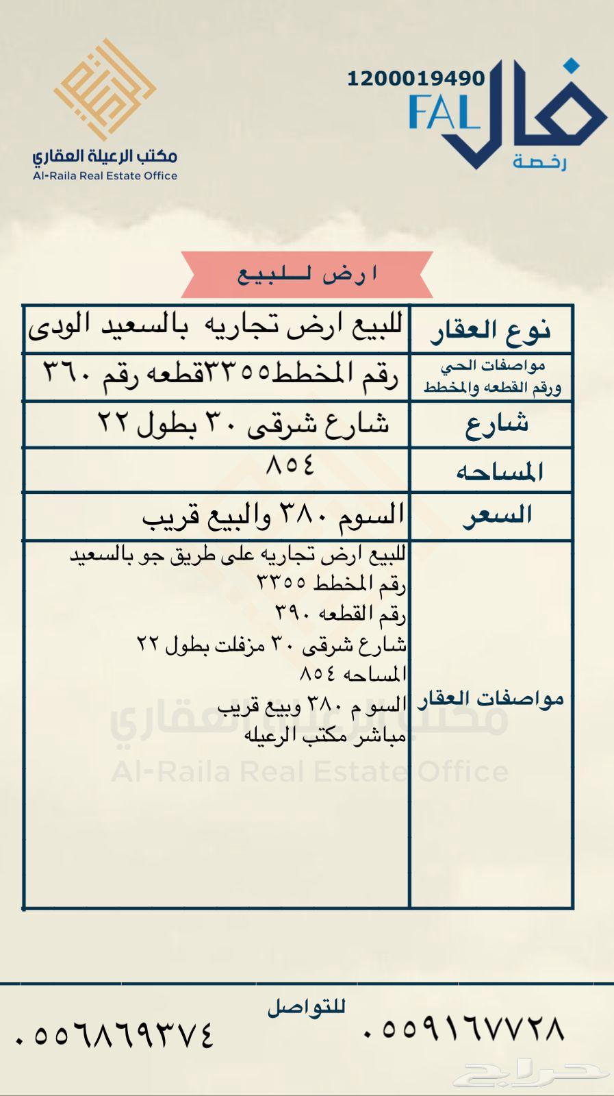 للبيع ارض تجاريه بالسعيد بالودى64240449810947110