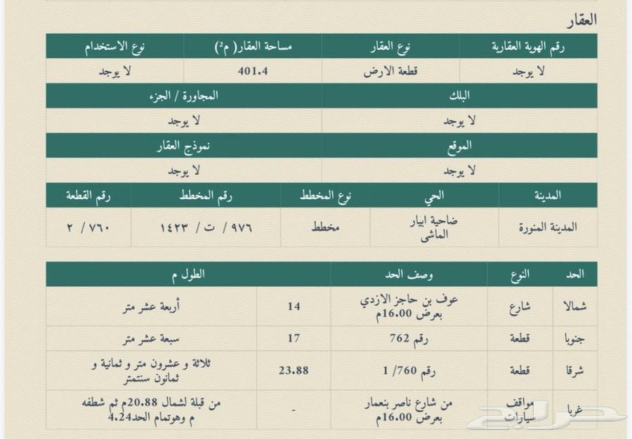 أرض للبيع شارعين زاوية في مخطط أبيار الماشي مساحة 401م64259890233347110