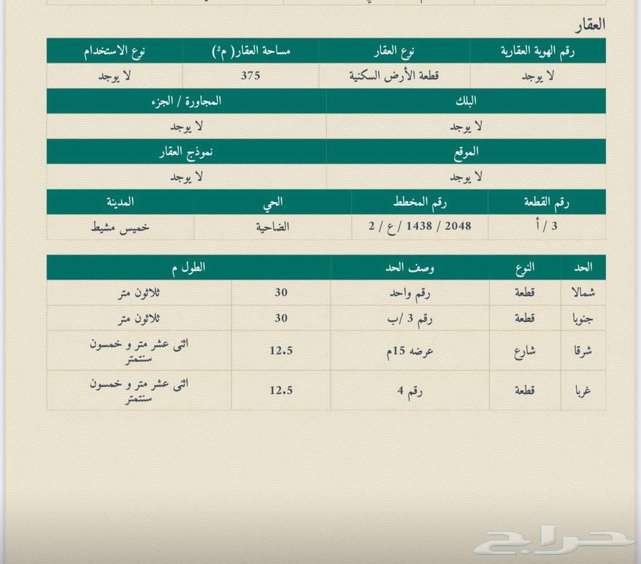 للبيع ارض سكنيه خميس مشيط مخطط الضاحيه 299 الف بصك صيده64473788660099114