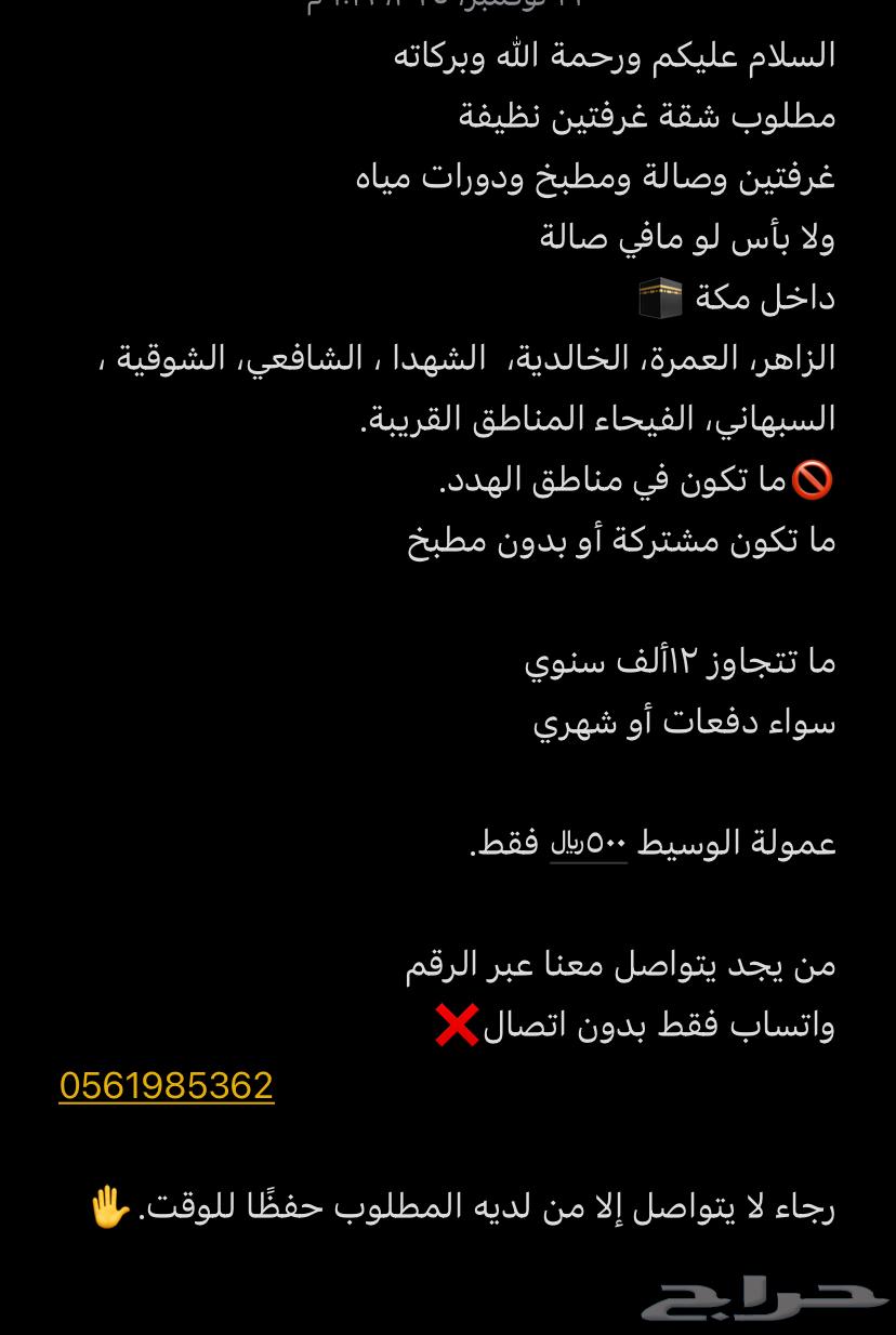 مطلوب شقة غرفتين للايجار64501506996866110