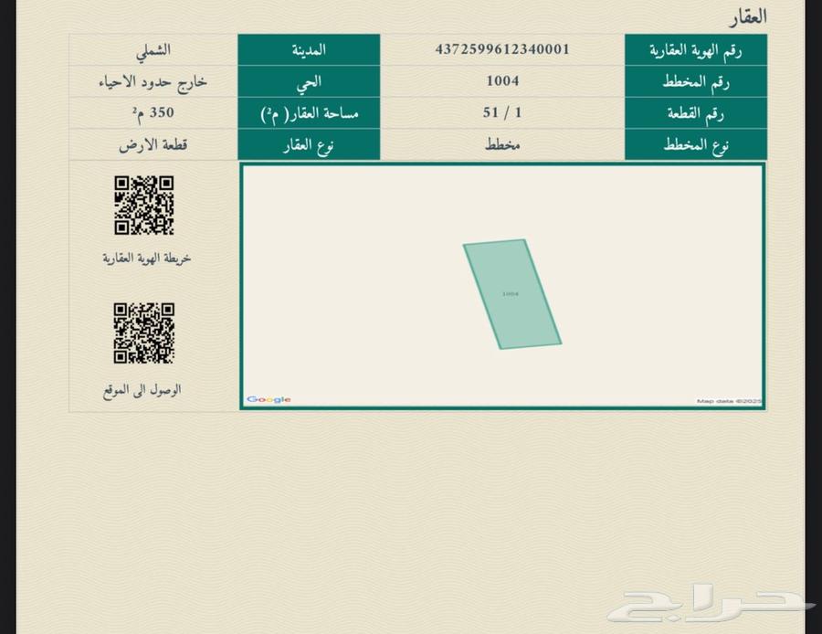 للبيع ارض بمخطط الشملي64518033002754110