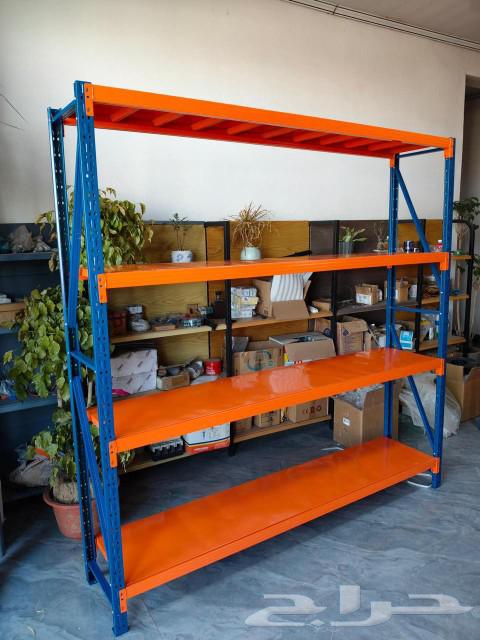 Warehouse and supermarket shelves, warehouse shelves for orange and blue storage63618088086401111
