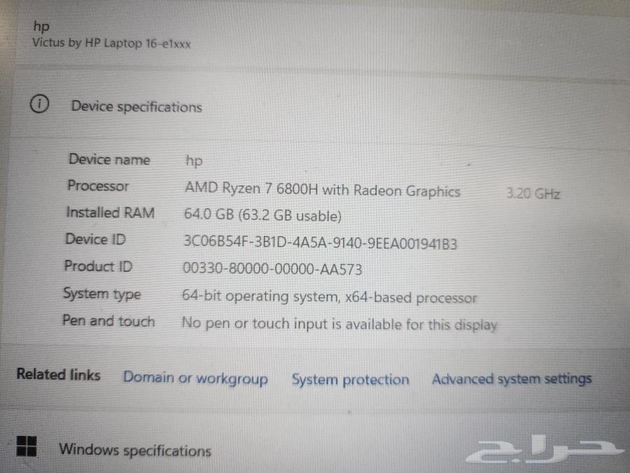 لابتوبi7 HP victus ذاكره مؤقته ram 64 G ذاكره دائمه 4 تيرا63066006071170111