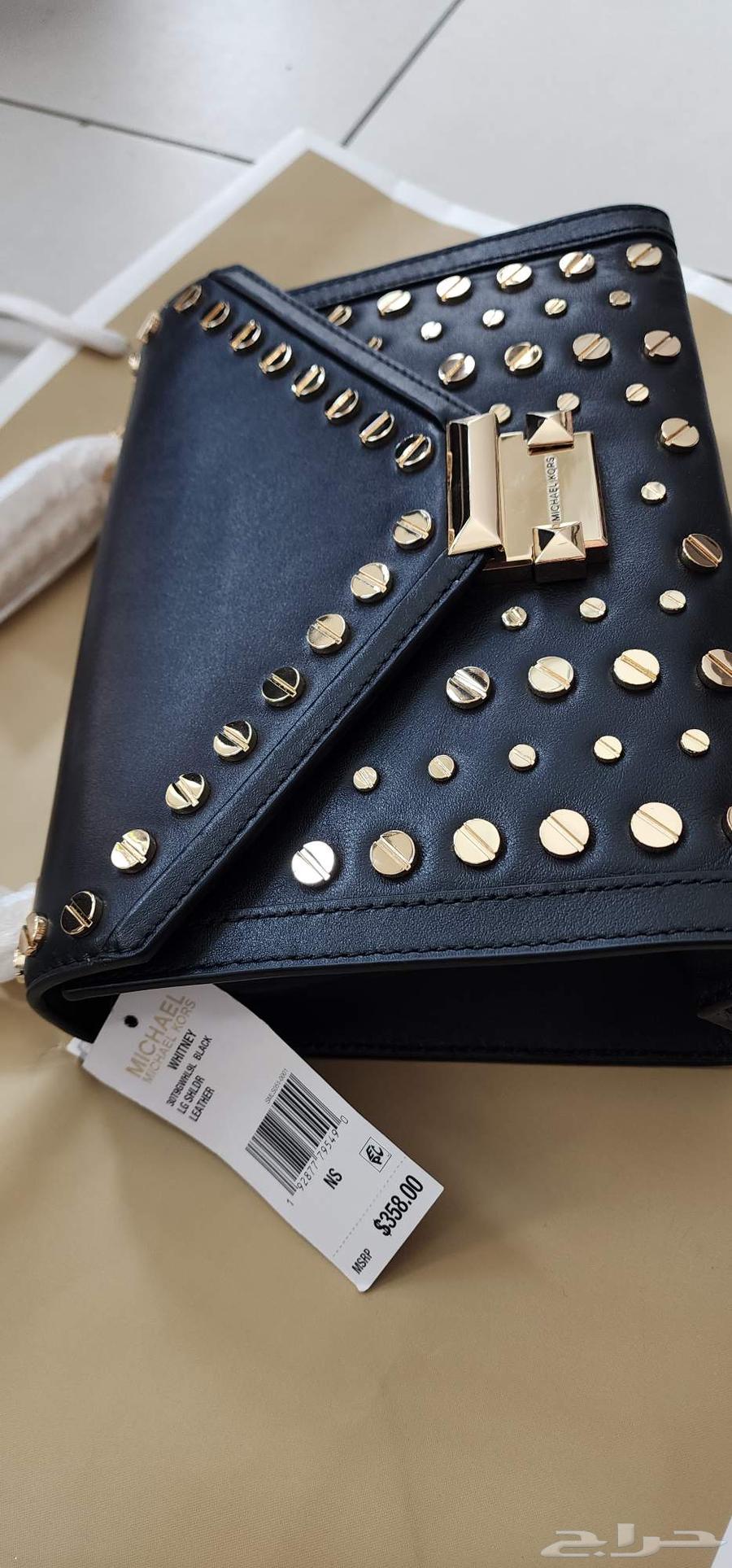 حقيبة Michael Kors جلد أسود مع معدن ذهبي  أصلية من أمريكا63416379097347111