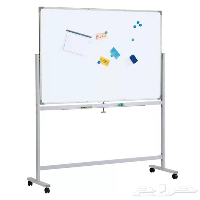 Double-sided whiteboard with writing and magnetic surface on wheeled base63655526494593114