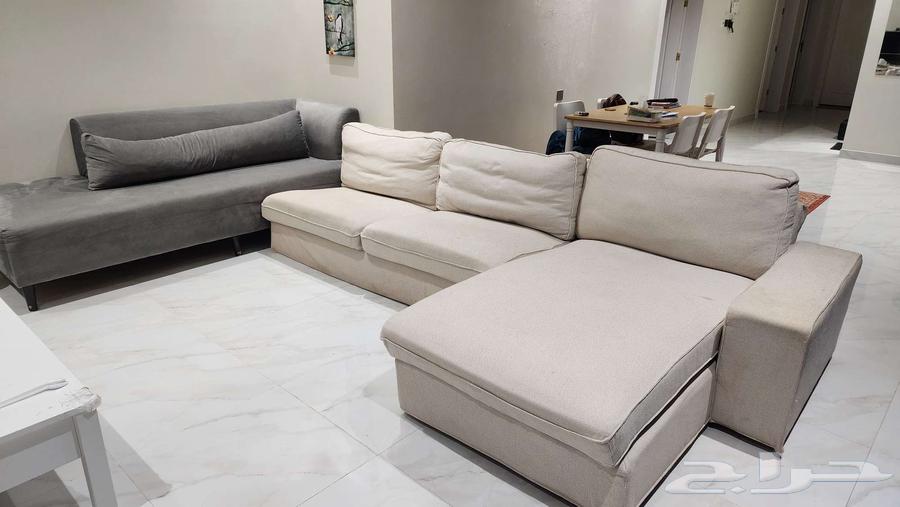 طقم كنب ايكيا Kivik بيج 4 مقاعد مع كرسي استرخاء وكنبة رمادية63657593208065111