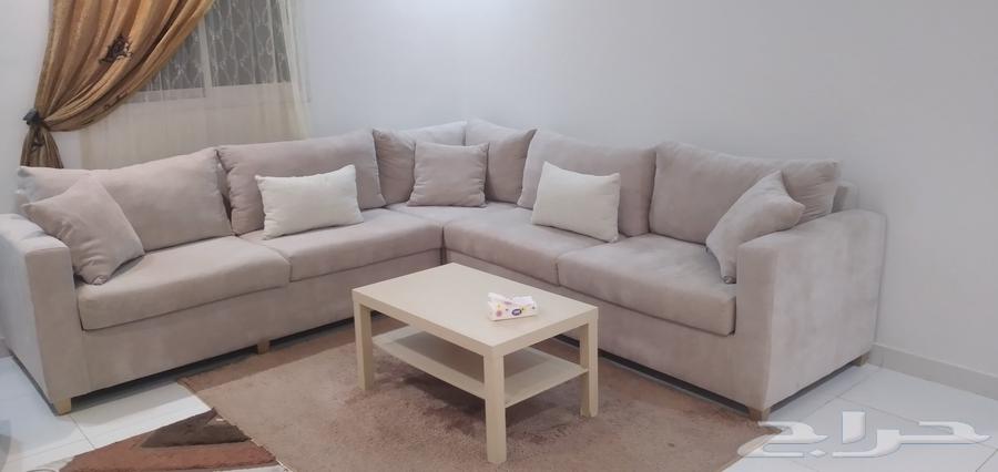 Sofa with TV table, regular table, curtain, 3 rugs, mirrors, and shelf63699007653123111