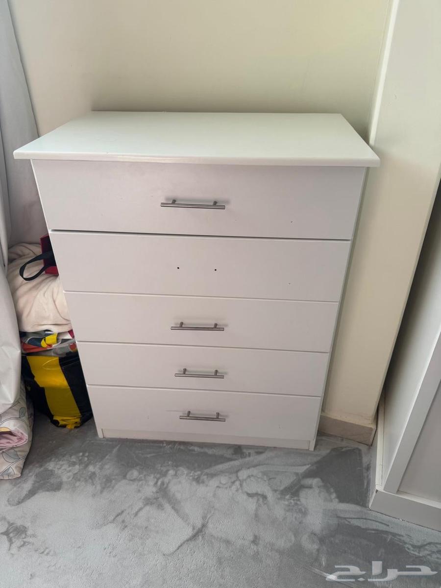 IKEA bedroom set with dresser, hanging mirror, drawer, and 5 shelves63721410387587112