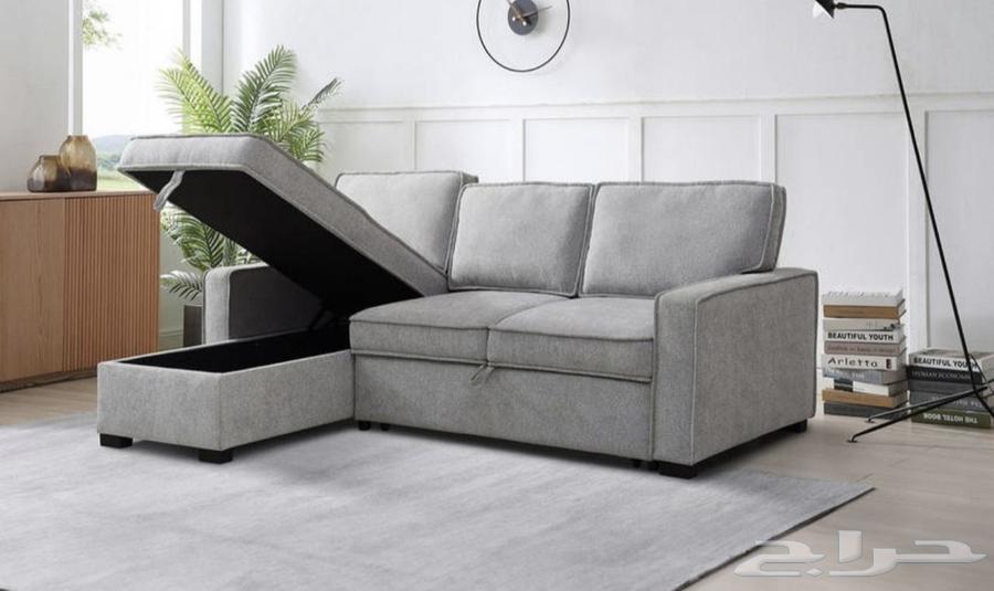 Corner sofa that turns into a bed and has storage space63747332927747114