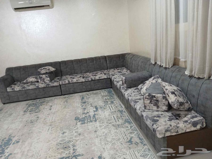 Used four-piece sofa with corner and three poufs and three cushions with curtain63759724792833111