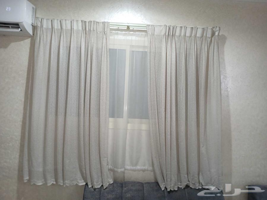 Used four-piece sofa with corner and three poufs and three cushions with curtain63759724792833113
