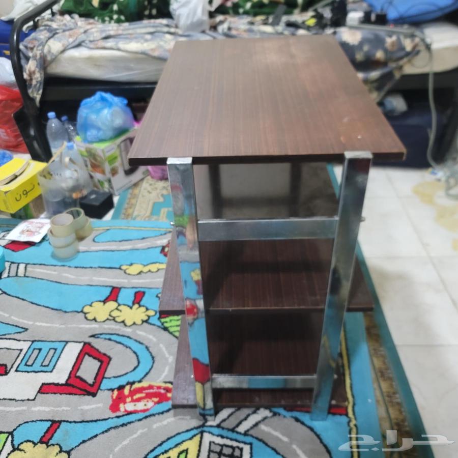 Three-shelf wooden table with stainless steel frame in excellent condition63703325640193111