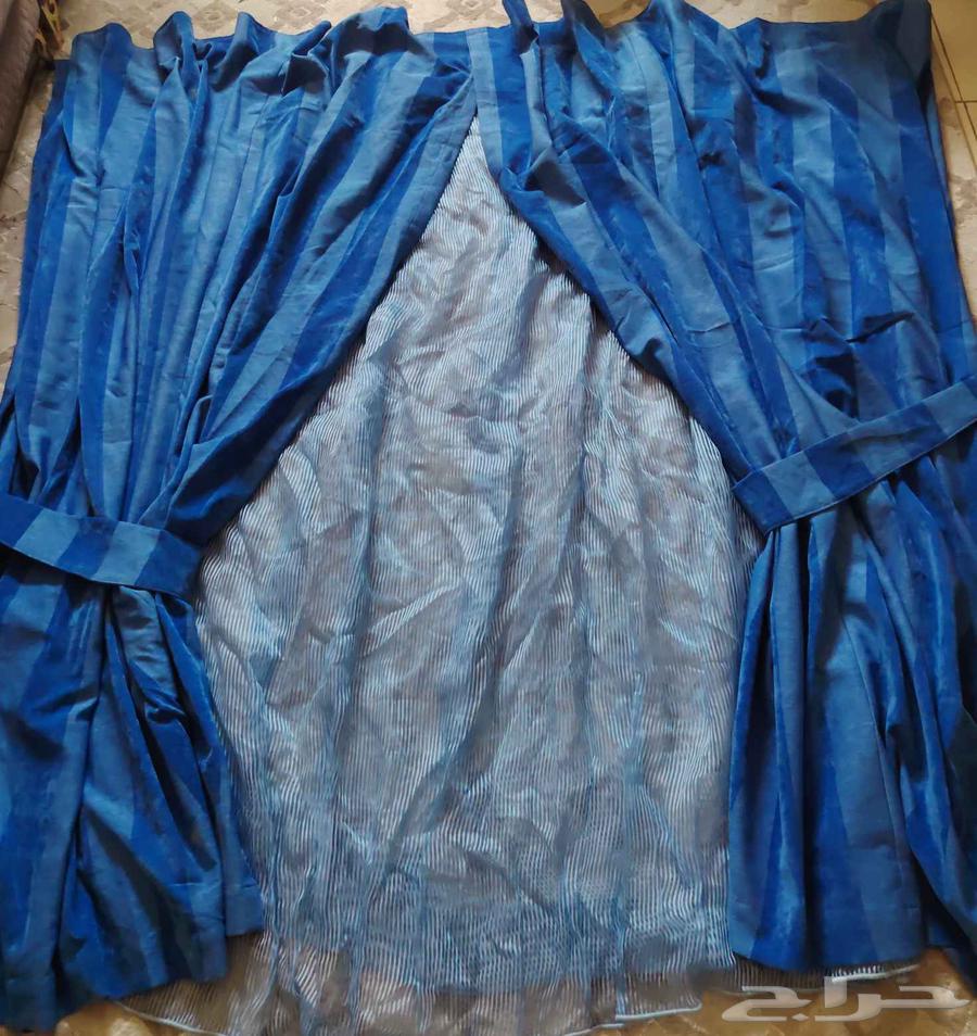Brown large-sized sofa, blue curtain two meters by two meters with lightweight chiffon, two single sofa covers, urgent sale63699822248450114