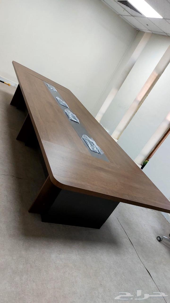 Office furniture, meeting table with fixed swivel chairs, leather mesh63777615616129111