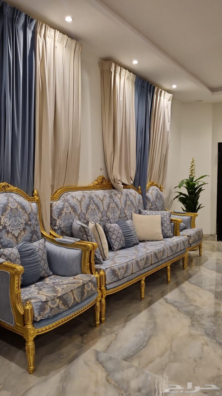 كنب تصميم ملكي خشب طبيعي 7 قطع اخو الجديد63785351422593112