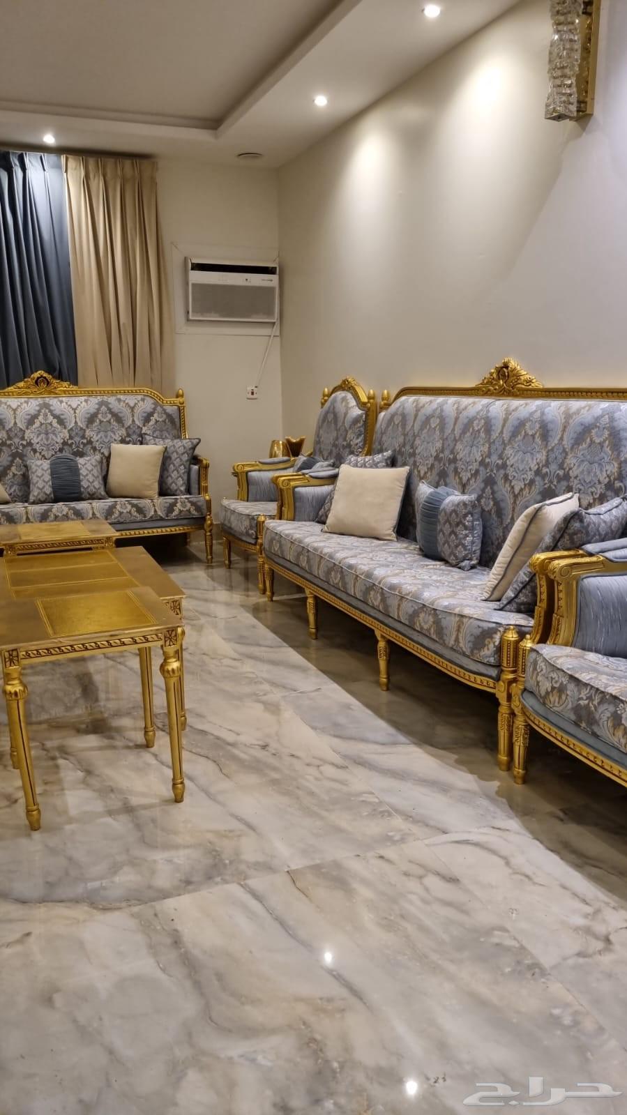 كنب تصميم ملكي خشب طبيعي 7 قطع اخو الجديد63785351422593111