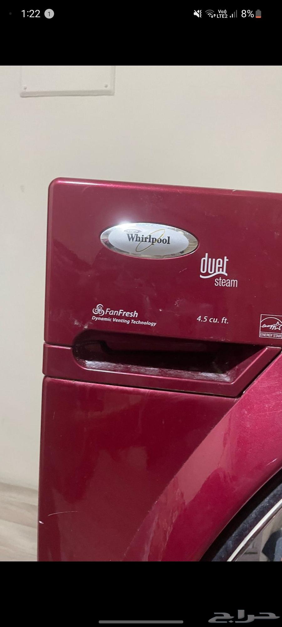 A large Whirlpool washing machine, out of order, displaying error code f19, 110 volts, for sale63399773790595117