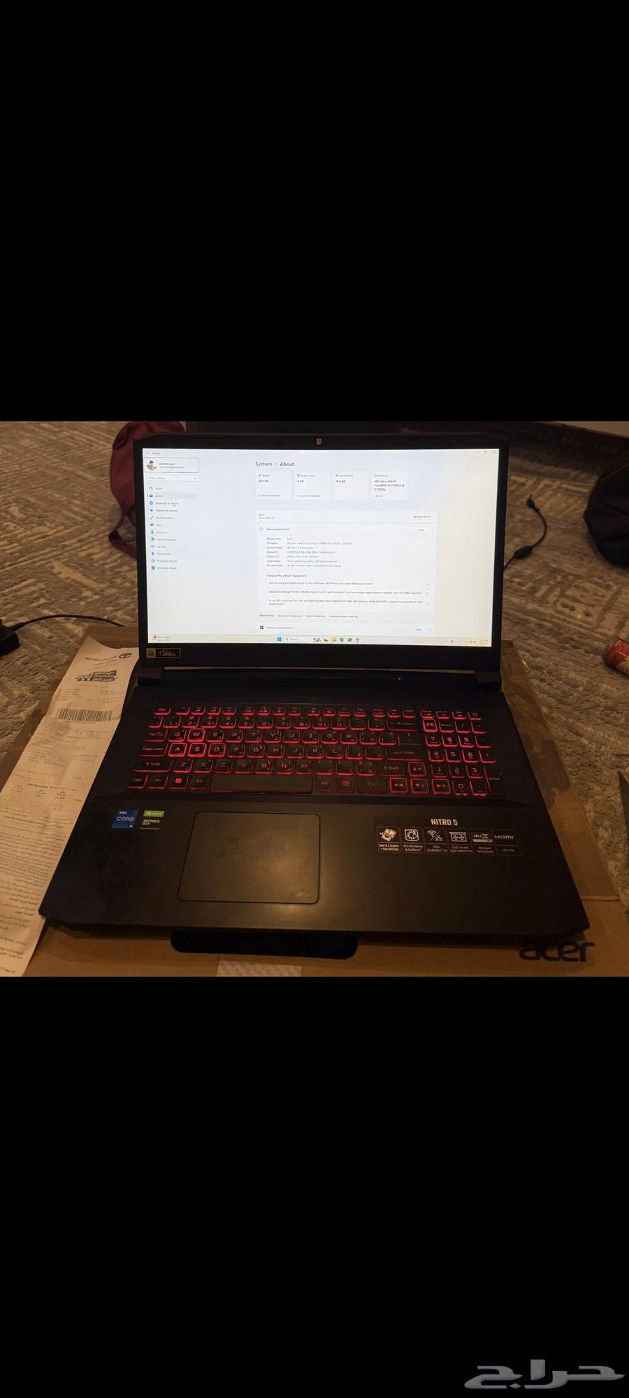 للبيع لابتوب Acer Nitro 5 شبه جديد (بضمان جرير   ا64231839134466111