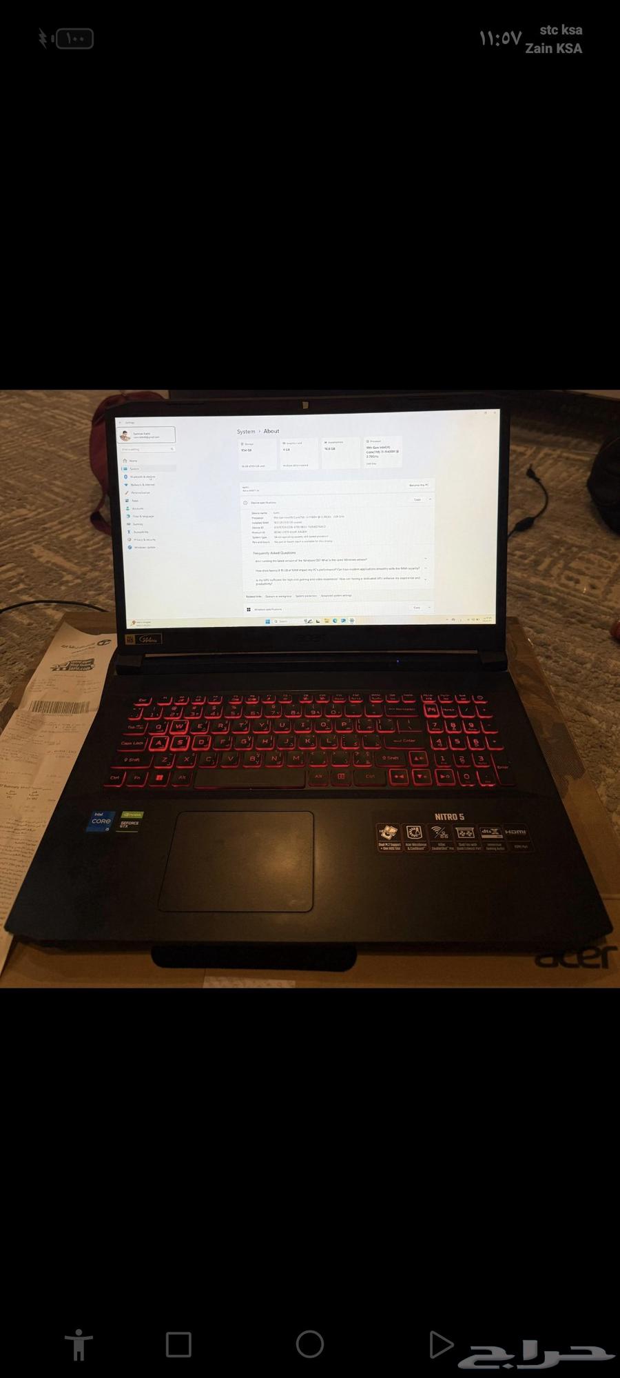 للبيع لابتوب Acer Nitro 5 شبه جديد (بضمان جرير   ا64231839134466110