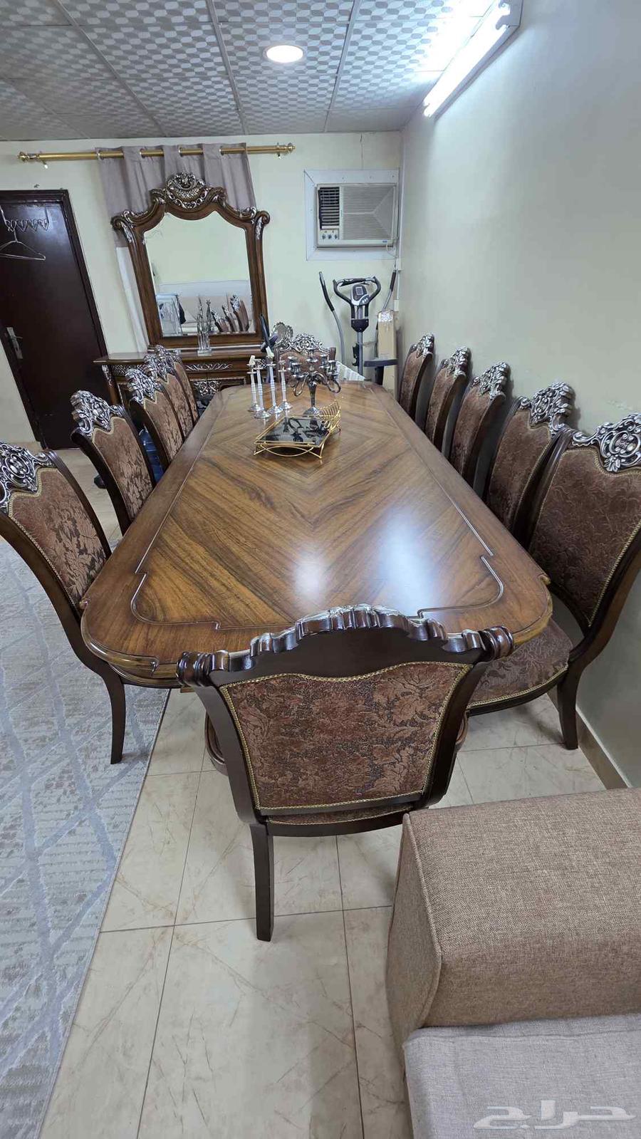Dining table with 12 chairs, 3 m long and 1.2 m wide, excellent wood64222774122241110