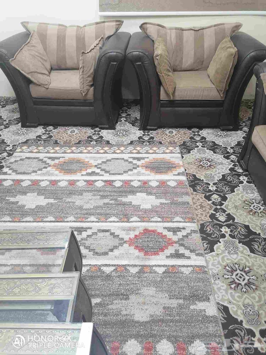 كنب مجلس جلد وخشب أصلي 6 قطع وطقم طاولات64244076665345111