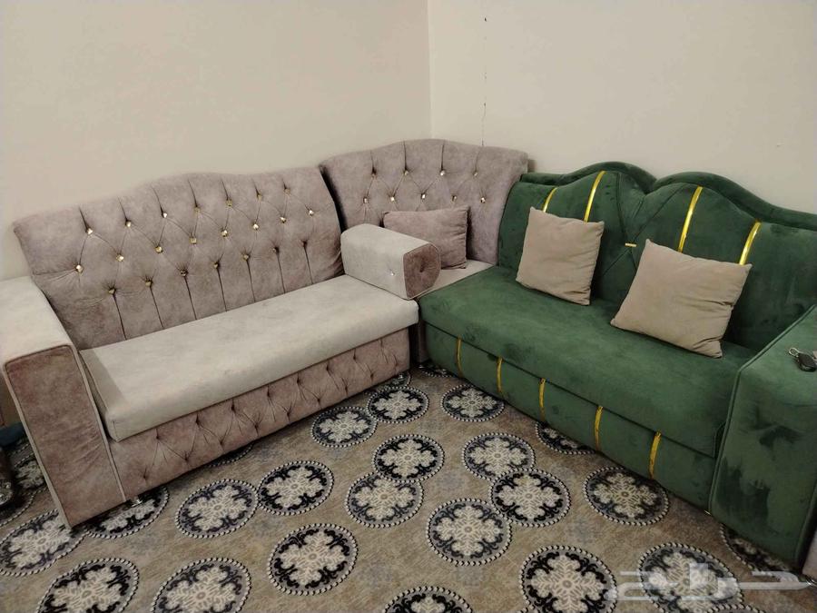 كنب زاويتين اخضر ورمادي نضيف جدا64359981033730110