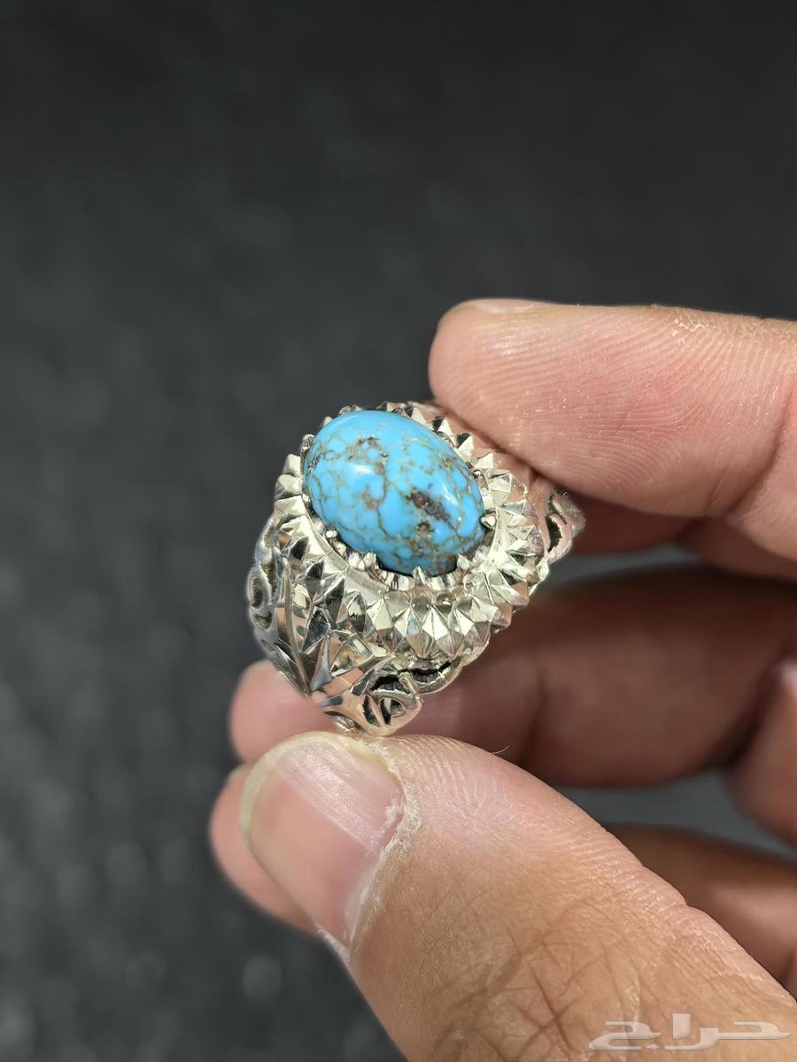Silver Ring with Nishaburi Turquoise Stone (Abbasid H Craftsmanship)64377048992513112