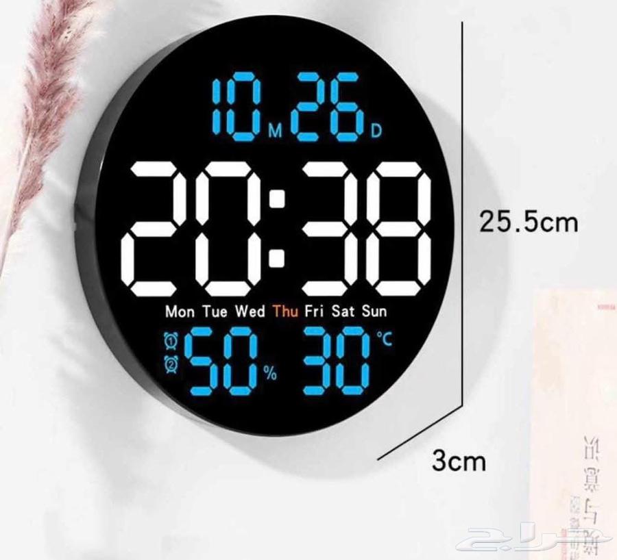 ساعة حائط فيها الوقت وتنبيه والتاريخ والحرارة والايام64387048403842111