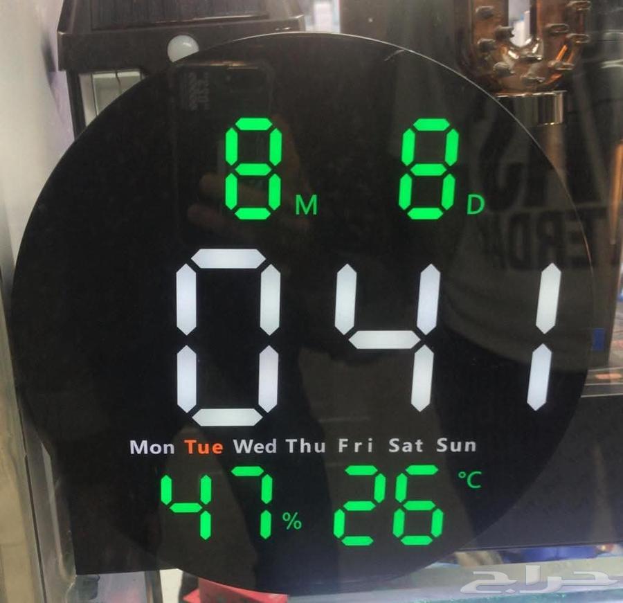 ساعة حائط فيها الوقت وتنبيه والتاريخ والحرارة والايام64387048403842113
